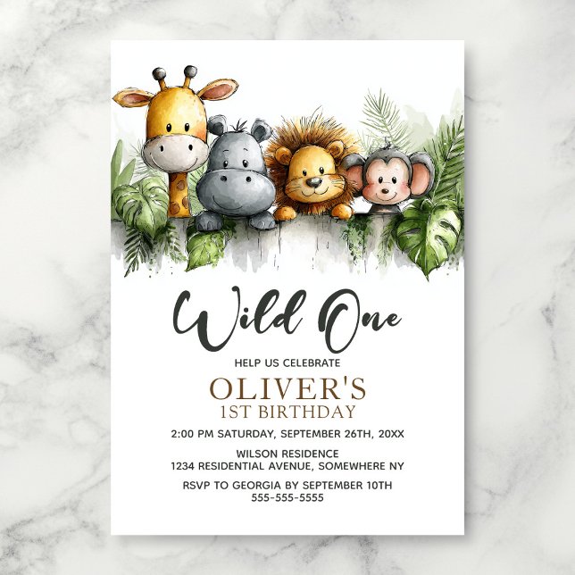 Invitation Wild One Tropical Safari Animals 1st Birthday (Créateur téléchargé)