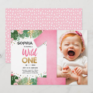 Invitation Wild One Tropical Safari Girl Pink Premier Anniver