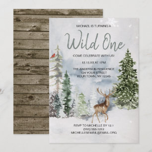 Invitation Wild One Winter Woodland Deer Premier anniversaire