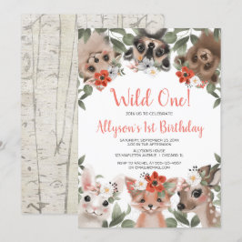 Invitation Wild One woland animaux filles 1ère fête d'anniver