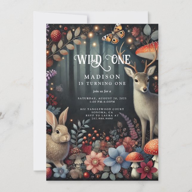 Invitation Wild One Woodland Animals 1er anniversaire de l'en (Devant)