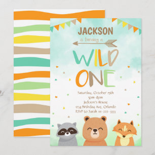 Invitation Wild One Woodland Animaux 1er anniversaire Invitat