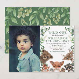 Invitation Wild One Woodland Animaux Végétaux Photo Anniversa