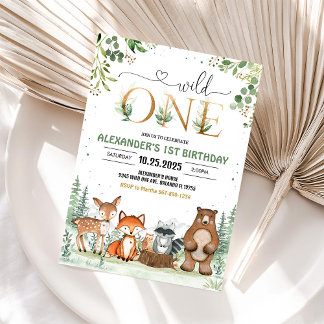 Invitation Wild One Woodland Créatures Anniversaire