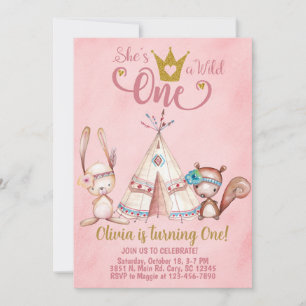 Invitation Wild One woodland teepee 1er premier anniversaire 