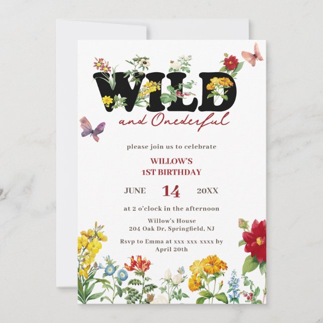 Invitation Wild & Onedering Fleur sauvage été 1er anniversair (Devant)