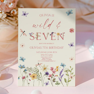 Invitation Wild & Seven Wildflower Floral 7th Birthday Party