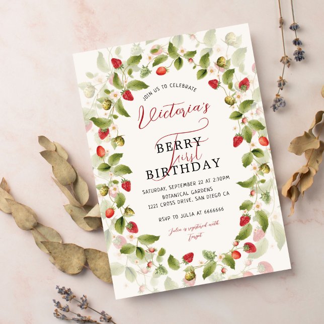 INVITATION WILD STRAWBERRY SWEET BABY BIRTHDAY (Créateur téléchargé)