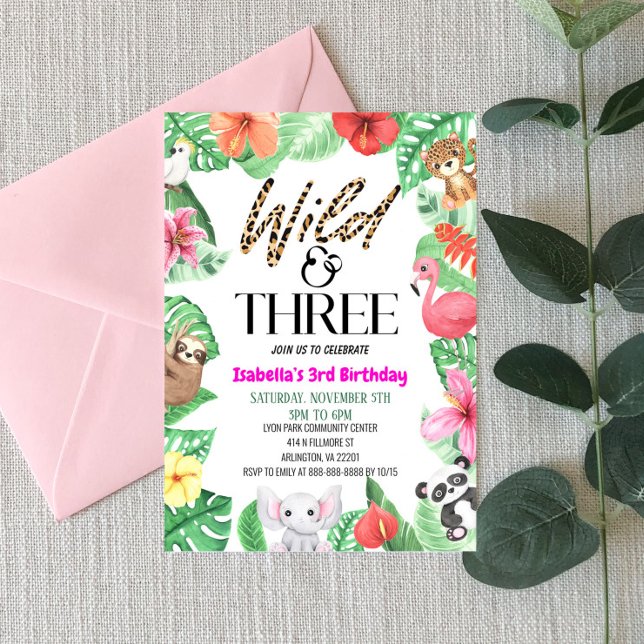 Invitation Wild & Three Tropical Animal 3ème fête d'anniversa (Créateur téléchargé)