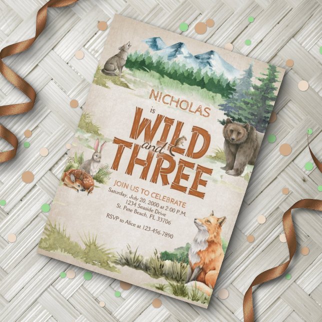 Invitation Wild Three Woodland Animal 3e anniversaire (Créateur téléchargé)