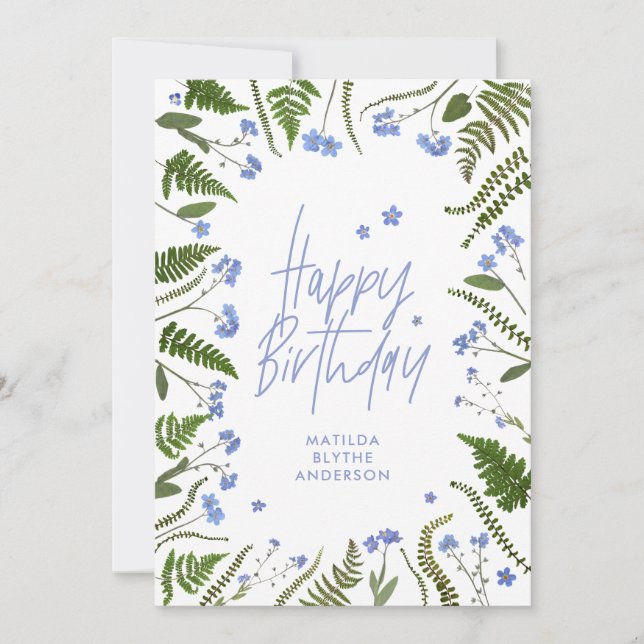 Invitation Wild un 1er anniversaire fougère florale bleu bota (Devant)