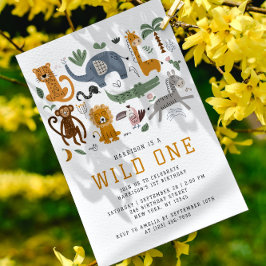 Invitation Wild Un 1er anniversaire Safari Animaux mignonette
