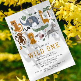 Invitation Wild Un 1er anniversaire Safari Animaux mignons En