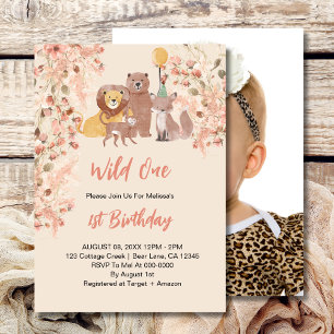 Invitation Wild Un premier anniversaire Boho Safari rose Blus