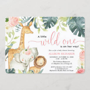Invitation Wild un safari jungle animaux fille baby shower
