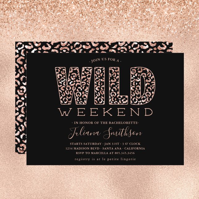 Invitation Wild Weekend Rose Gold Leopard Bachelorette Invita (Créateur téléchargé)