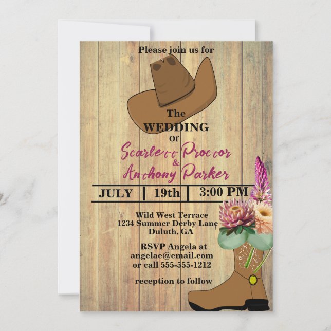Invitation Wild West Country Western Boot & Casquette Floral  (Devant)