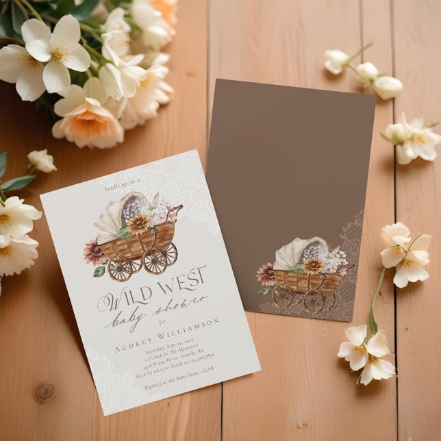 Invitation Wild West Country Western Floral Wagon Baby shower (Wild West Country Western Floral Wagon Baby Shower Invitation)