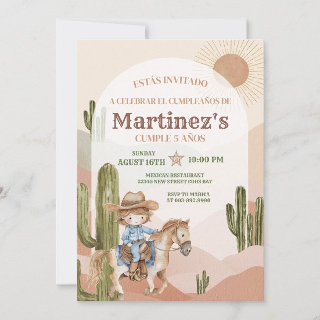 Invitation Wild West Cowboy Anniversaire espagnol (Devant)