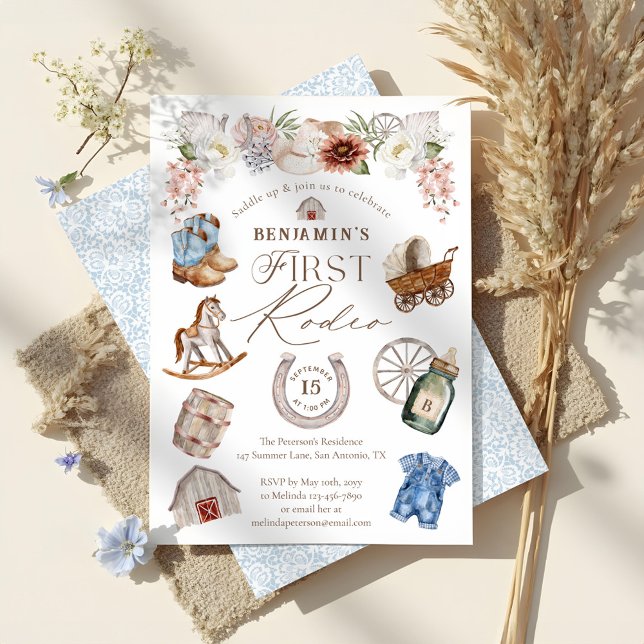 Invitation Wild West Cowboy Premier Rodéo 1er Anniversaire (Wild West Western Cowboy First Rodeo 1st Birthday Invitation)