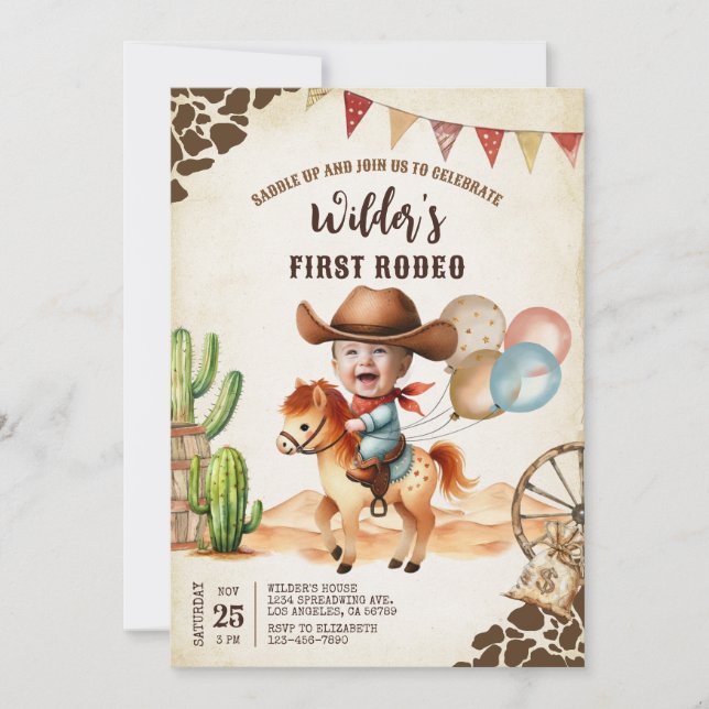 Invitation Wild West Cowboy Premier Rodéo 1er anniversaire (Devant)