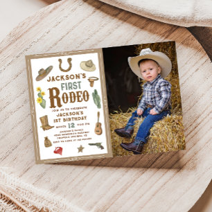 Invitation Wild West First Rodeo Cowboy Photo d'anniversaire
