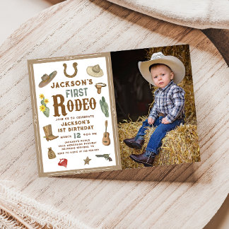 Invitation Wild West First Rodeo Cowboy Photo d'anniversaire