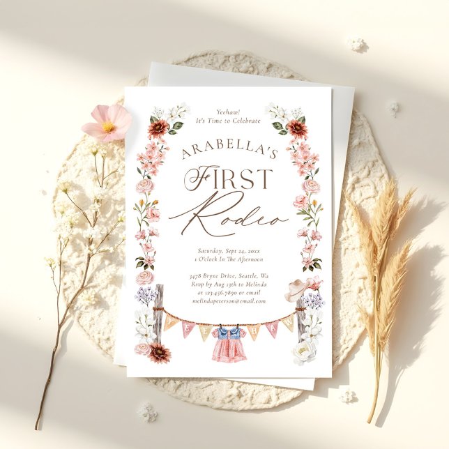 Invitation Wild West Little Cowgirl Premier Rodéo 1er anniver (Wild West Little Cowgirl First Rodeo 1st Birthday Invitation)