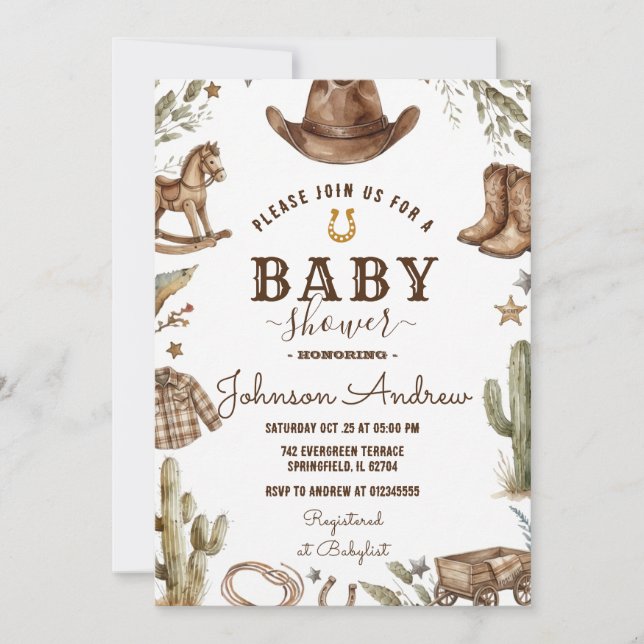 Invitation Wild West Western Baby Shower Rodeo Boy (Devant)
