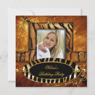 Invitation Wild Zebra Tiger Caramel fête d'anniversaire