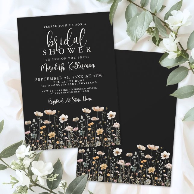 Invitation Wildflower Black Elegant Bridal Shower (Wildflower Black Elegant Bridal Shower Invitation)