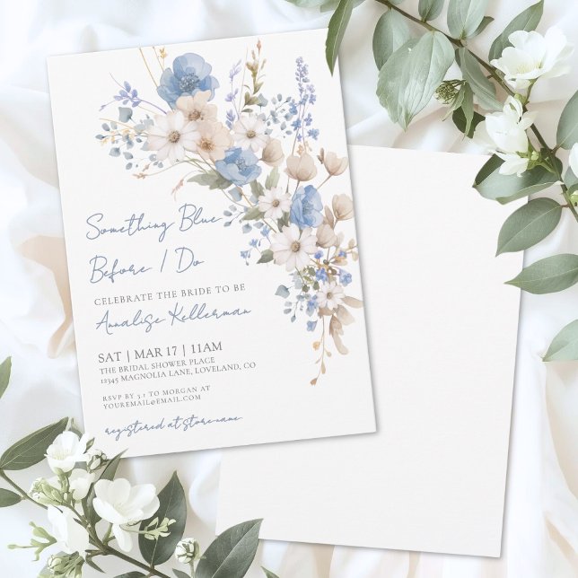 Invitation Wildflower Blue Floral Bridal Shower (Wildflower Blue Floral Bridal Shower Invitation)
