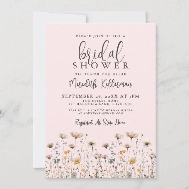 Invitation Wildflower Blush Pink Bridal Shower (Devant)