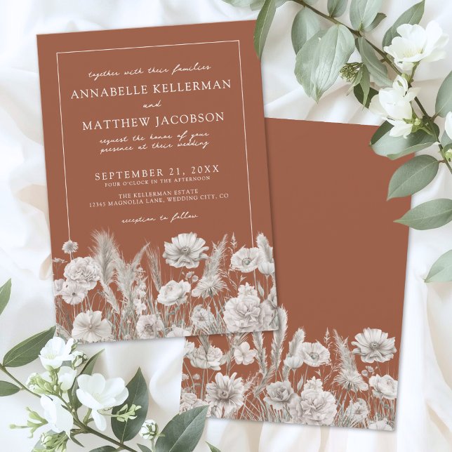 Invitation Wildflower Boho Burnt Orange Wedding (Wildflower Boho Burnt Orange Wedding Invitation )