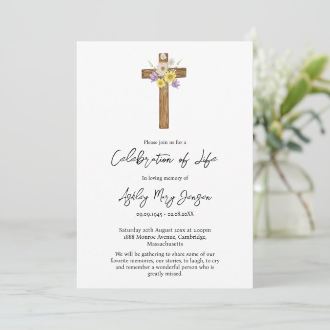 Invitation Wildflower Cross Celebration of Life Funeral (Debout devant)