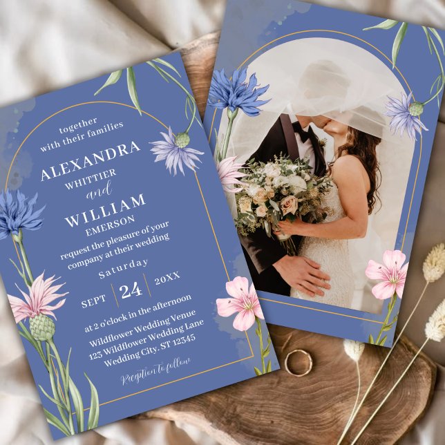 Invitation Wildflower Elegant Dusty Blue Wedding (Créateur téléchargé)