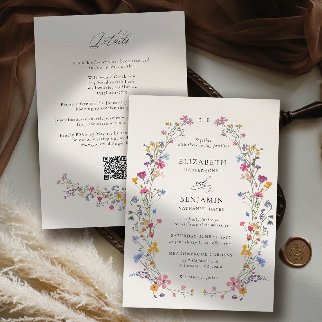 Invitation Wildflower Grace Romantic Garden All One Wedding (wildflower wedding theme invitation romantic colorful watercolor pastel floral timeless elegant)