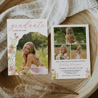 Invitation Wildflower Graduation Party Photo Collage