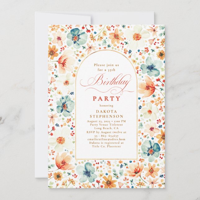 Invitation Wildflower Meadow Floral Elegant Garden Birthday (Devant)