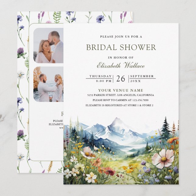 Invitation Wildflower Mountain Meadow QR Code Bridal Shower (Devant / Derrière)
