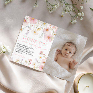 Invitation Wildflower Photo Birthday Thank You Card