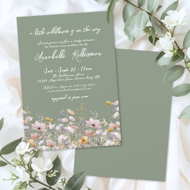 Invitation Wildflower Sage Green Baby Shower (Wildflower Sage Green Baby Shower Invitation)
