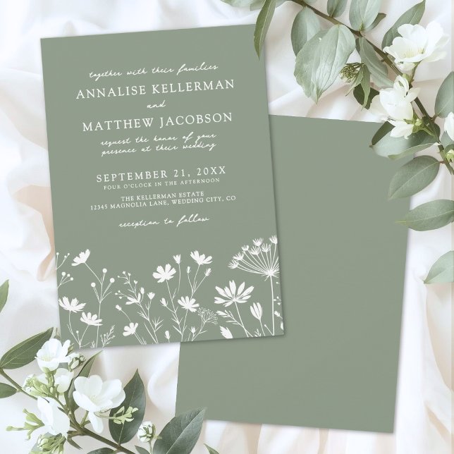 Invitation Wildflower Sage Green Wedding (Wildflower Sage Green Wedding Invitation)
