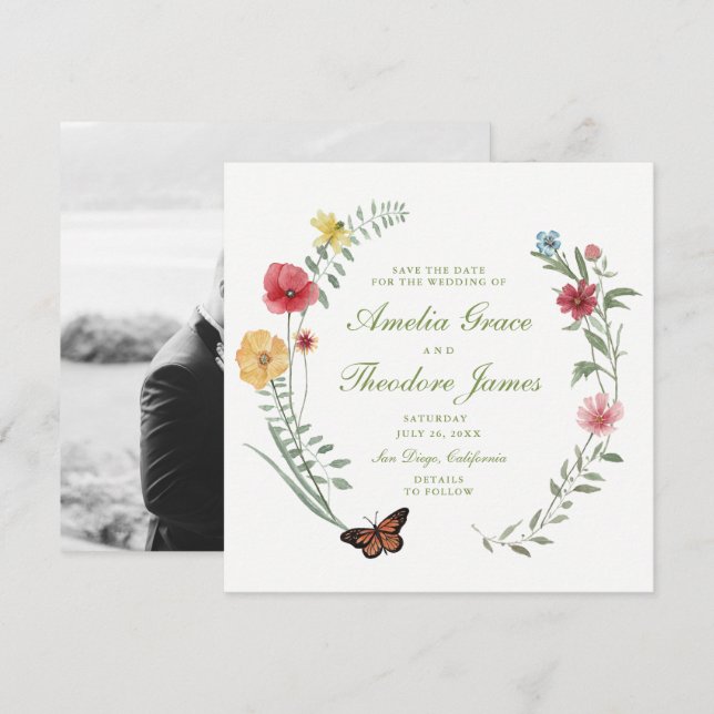 Invitation Wildflower Wedding Save the Date (Devant / Derrière)