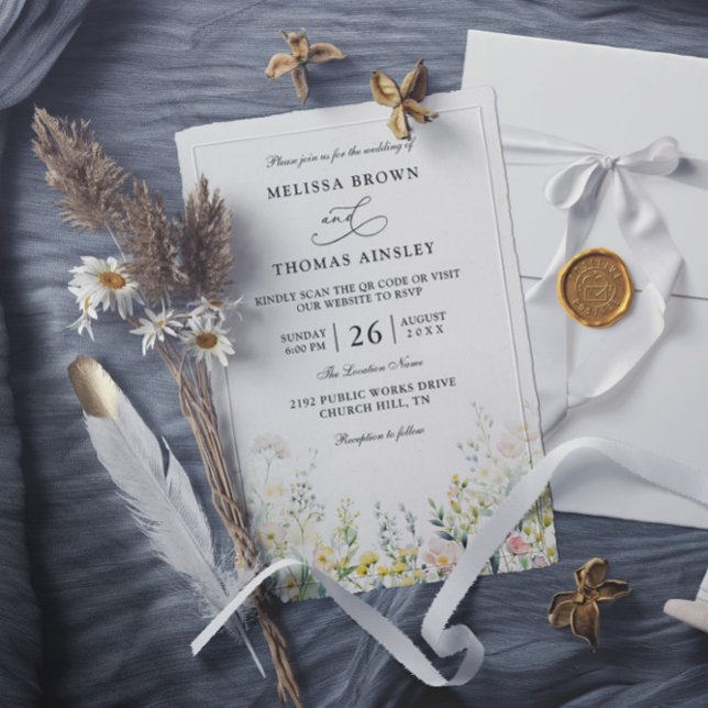 Invitation Wildflowers Elegant Modern Budget QR Code Wedding (Créateur téléchargé)