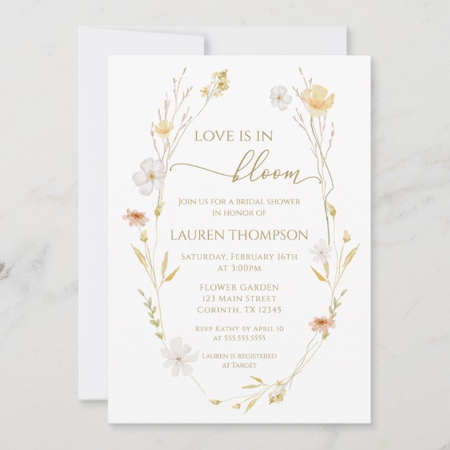 Invitation Wildflowers Love is in bloom Bridal Shower  (Devant)