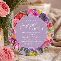 Invitation Wildflowers Purple Pink 50th Birthday