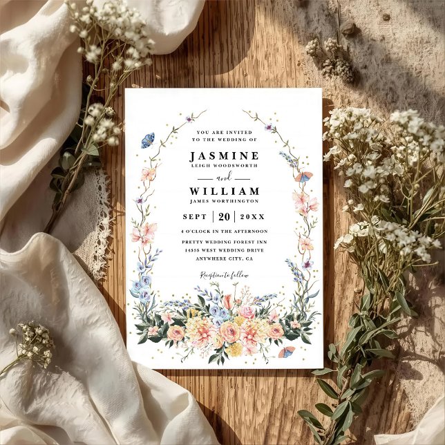 Invitation Wildflowers Rustic Spring Dusty QR Code Wedding (Créateur téléchargé)