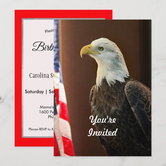 Invitation Wildlife Bald Eagle American Flag Photo Anniversai (Devant / Derrière)
