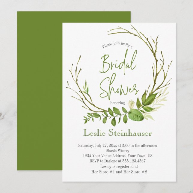 Invitation Wildwoods Rustic Wreath Fête des mariées (Devant / Derrière)
